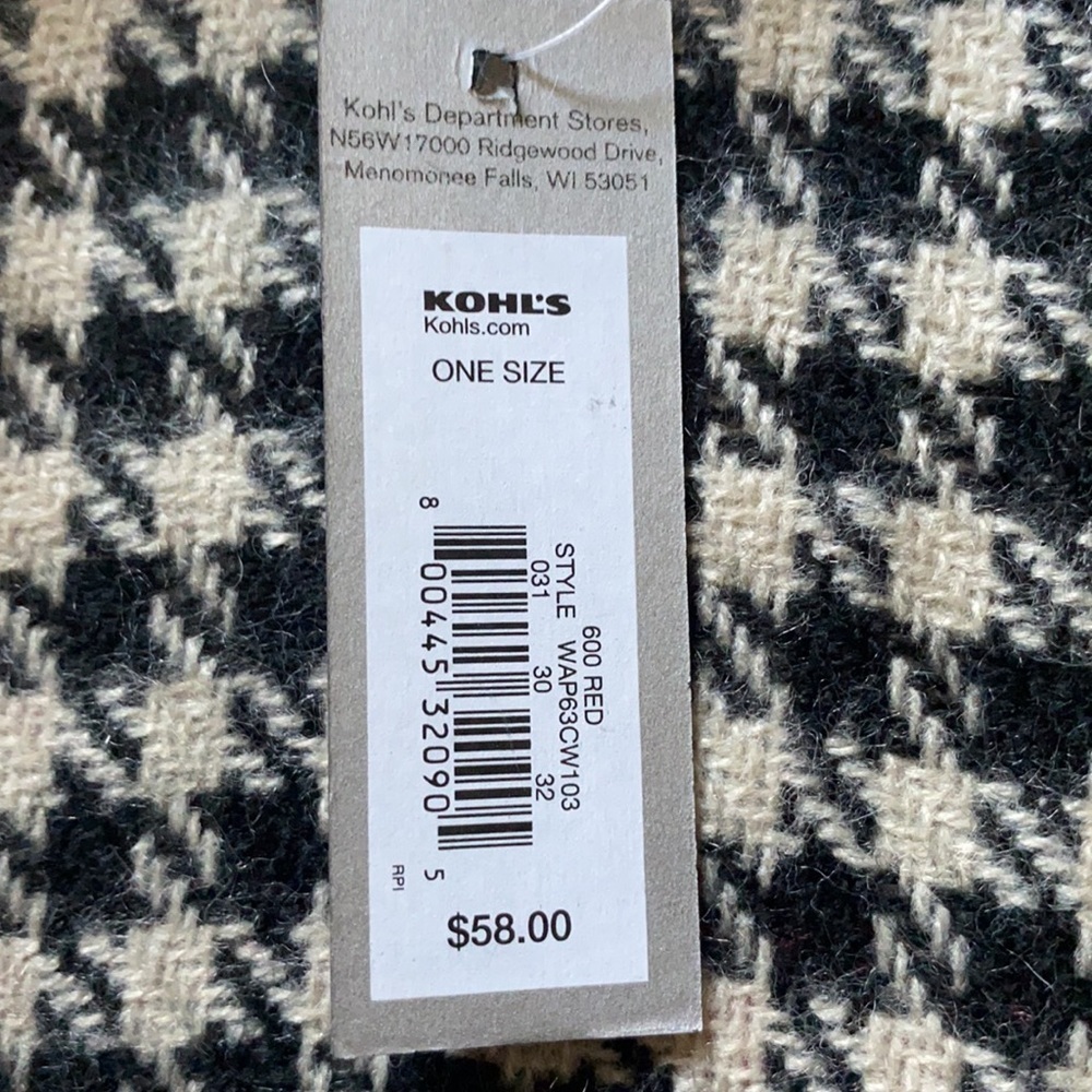 Apt 9 Wrap Jacket Reversible Ruana Houndstooth Plaid NWT - Picture 6 of 6
